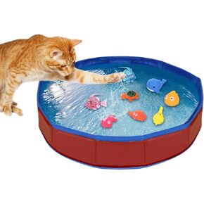Portable Cat Pool Toy with Fish Interactive Water, Cat Water Toys Pool Moving Robotic Fish for Bored Kitty Indoor Interactive with Swimming Bowl for Indoor Cats Bored Kitty Self Play (Blue)