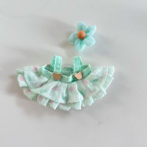 Summer Skirt Outfit 17cm 15cm Doll Clothes Set, Fashion 2-Piece Set Green Puff Dress and Flower Hair Accessory Suitable for 6.7 Inches Dolls Clothing Replacement Outfit (No Doll)