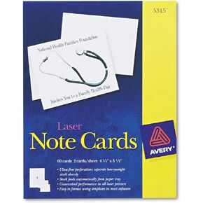 Avery 5315 Note Cards w/Envelopes, Laser Print, 4-1/4 x 5-1/2, White, 60/Box