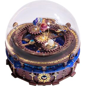 MU 3D Wooden Puzzles The Planisphere Rotating World Globes Craft Work 3D Metal Puzzle Models Kits Treasure Boxes Miniature Building, Music Box DIY Set Birthday New Year Gifts Home Desk Office Decor