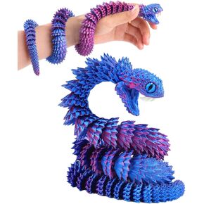 3D Printed Viper,3D Printed Snake Toy,3D Printed Animal, Fingertip 3D Printed Toys for Autism Hyperactivity Disorder-Home Office Decor Executive Desk Toys (RED-Black, 23.63 in)