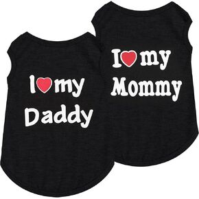 2 Pack Dog T-Shirt Sleeveless Vest for Small Dog, Love Mommy Daddy Chihuahua Yorkie Tank Top Tee Shirt Boy Girl Breathable, Summer Cute Female Male Stretchy Cotton Puppy Pet Cat Clothing, S, Black