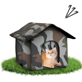 Outdoor Cat House Weatherproof, Weatherproof Feral Cat House with Mat and Doors, Warm Feral Cat with Door Curtain, Collapsible, Easy to Put Together in Kuwait