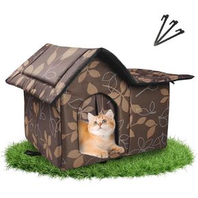 في الهواء الطلق Cat House مقاوم للطقس ، منزل قطة فرينية مقاومة للتسلية مع حصيرة وأبواب ، قطة وحشية دافئة مع ستارة الباب ، قابلة للطي ، سهلة التجميع معًا