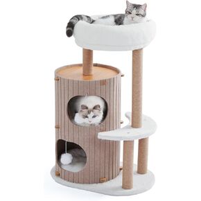 Cat Tree Tower with 2-Storey Large Felt Cat Bed Cave, Cozy Cats Tunnel Condo with Washable Cushions, 36.6"