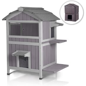 GUTINNEEN Insulated Outdoor Cat House for Winter Feral Cat Shelter Weatherproof 2-Story