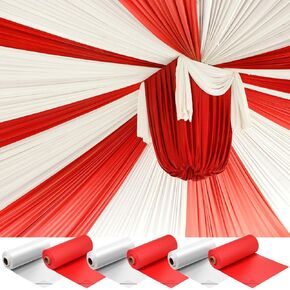 Moukeren 40 × 100 '' Circus tablecloth roll tablecloth tableroth divable diy carnival carnival party supplies for big top tup backdrop strops stupes stupes level stupes (white ، red ، 2 roll)