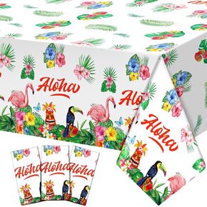 3 Pack Hawaiian Luau Tablecloths Tropical Flamingo Table Covers Aloha Tiki Party Tablecloth 108 x 54 in Palm Leaves Plastic Disposable Table Covers for Summer Beach Party Supplies