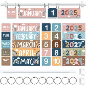 Updated Boho Flip Calendar for Classroom, Boho Flip Calendar with Adjustable Holder, Boho Classroom Calendars Set with 60 Cards for Preschool Elementary Home Classroom Must Haves Supplies