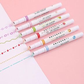 6pcs Curve Highlighter Pen for Note Taking, Curve Pens Marker with Different Curve Shapes & 6 Colors Fine Lines for Adult Teenage Kids Coloring Books Writing Journaling Drawing Scrapbook Art Office