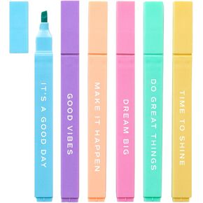 Sweet Water Decor Motivational Highlighter Set, 6 Pack of No Bleed Highlighters, Assorted Neutral Muted Colors for Work, Teachers, Nurses, & Note Taking, Office & School Supplies for Women