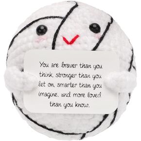 Positive Volleyball Doll, Cute Funny Crochet Inspirational Support Volleyball Toy, Positive Emotional Knitted Plush Doll with Positive Card for Sports Lover Friends Party Gift Decorations