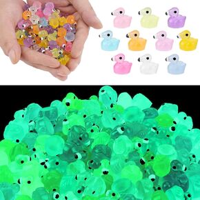 100Pcs Luminous Mini Resin Flamingos, Flamingo Tiny Ducks Cute Flamingo Figurines for Cake Topper Garden Dollhouse Potted Landscape Aquarium Ornaments DIY Party Toys