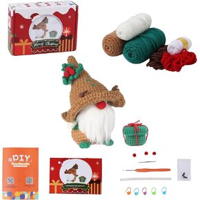 MIKI WELL Crochet Kit for Beginner - Crochet Starter Kit w Step-by-Step Video Tutorials, Beginner Crochet Kit for Adults Kids Women Men Complete Kit (Christmas Dwarf Brown)