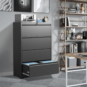 4-Drawer Lateral File Cabinet with Lock, Black Metal Filing Cabinet for Office or Home – Secure Storage for Letter/Legal/A4/F4 Documents, Easy to Assemble Locking File Organizer (Black, 4 Drawer-52"H)