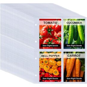 200 Pockets Seed Storage Organizer Sleeves, 50 Pack Garden Seed Packet Organizer for 4 Ring Binder(A4), Slot Size 6"×4.1",Large Top Loading Clear Seed Holder Sheet Protectors, Seed Saving Card Sleeves