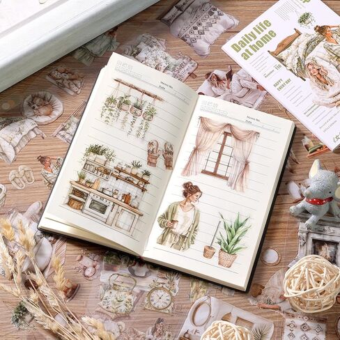 Scrapbooking Sticker 20 Sheets 120 Pre-Cut PET Daily Life at Home Girls People Stickers Books for journaling Scrapbook Supplies Transparent Stickers for journaling in Kuwait