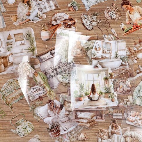 Scrapbooking Sticker 20 Sheets 120 Pre-Cut PET Daily Life at Home Girls People Stickers Books for journaling Scrapbook Supplies Transparent Stickers for journaling in Kuwait