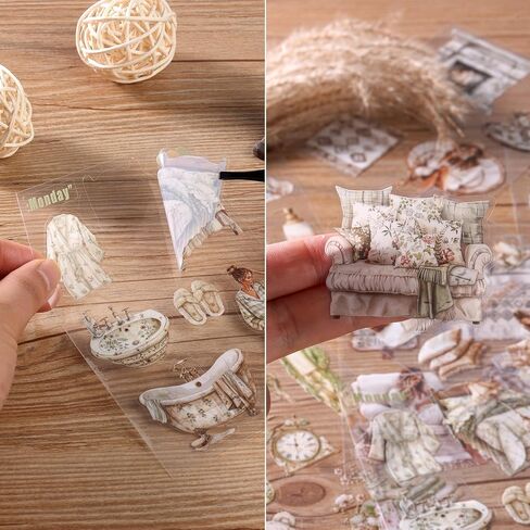 Scrapbooking Sticker 20 Sheets 120 Pre-Cut PET Daily Life at Home Girls People Stickers Books for journaling Scrapbook Supplies Transparent Stickers for journaling in Kuwait