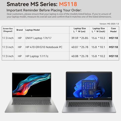 Smatree MS118 Hard Eva Protection Sleeve Case مع حامل متوافق مع جهاز كمبيوتر محمول 17.3 بوصة الحسد 17T/17 ، فأل 17 ، HP 470 G9/G10 كمبيوتر محمول ، HP Laptop 17/17T/17Z ، مكافحة دفتر المياه المضاد للماء. in Kuwait