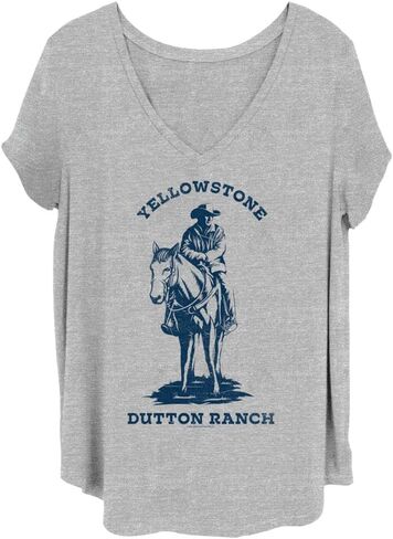 Yellowstone Women's Size Dutton Ranch Junior's Plus V-Neck Tee Shirt in Kuwait