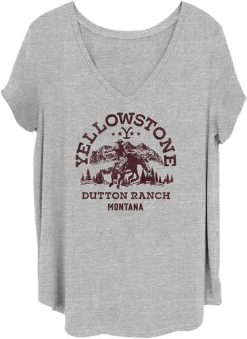 Yellowstone Women's Size Dutton Ranch Junior's Plus V-Neck Tee Shirt in Kuwait