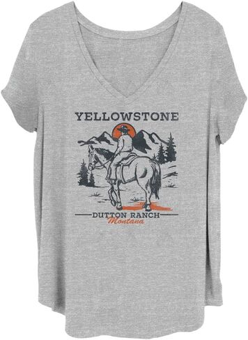 Yellowstone Women's Size Dutton Ranch Junior's Plus V-Neck Tee Shirt in Kuwait