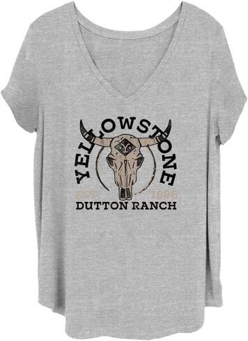Yellowstone Women's Size Dutton Ranch Junior's Plus V-Neck Tee Shirt in Kuwait