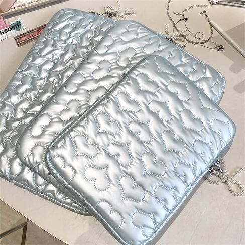 Puffy Y2K Laptop Sleeve Quilting Heart Patterned Shiny Laptop Case Comfyable Portable Notebook Cover 11-15.6 Inch (15-15.6 Inch,Grey) in Saudi Arabia
