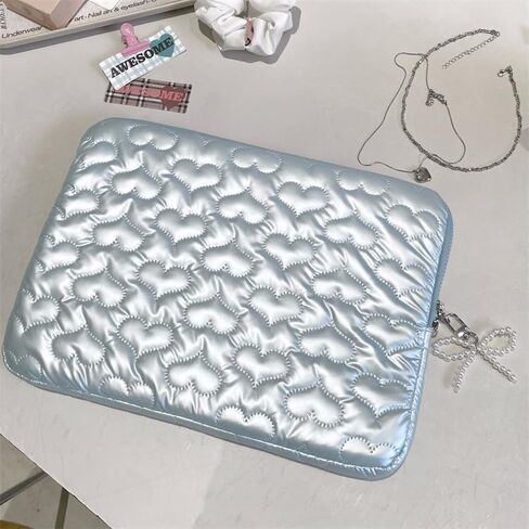 Puffy Y2K Laptop Sleeve Quilting Heart Patterned Shiny Laptop Case Comfyable Portable Notebook Cover 11-15.6 Inch (15-15.6 Inch,Grey) in Saudi Arabia