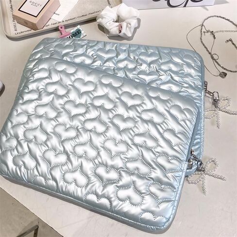 Puffy Y2K Laptop Sleeve Quilting Heart Patterned Shiny Laptop Case Comfyable Portable Notebook Cover 11-15.6 Inch (15-15.6 Inch,Grey) in Saudi Arabia