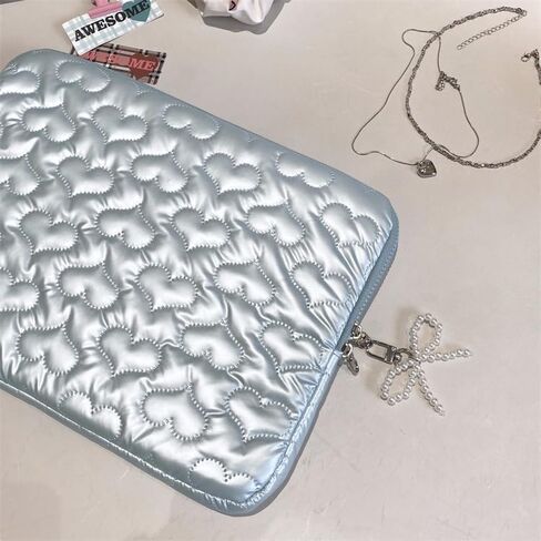 Puffy Y2K Laptop Sleeve Quilting Heart Patterned Shiny Laptop Case Comfyable Portable Notebook Cover 11-15.6 Inch (15-15.6 Inch,Grey) in Saudi Arabia