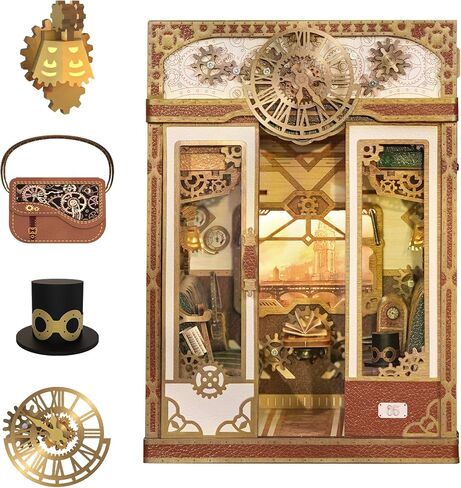 Tonecheer DIY Book Nook Kit للبالغين ، Miniature Infinity Train Cabin Model Magical Vintage Carriage ، Wooden 3D Puzzle Dollhouse Booknook Decorative Bookend Gifts (رحلة سحرية) in Kuwait
