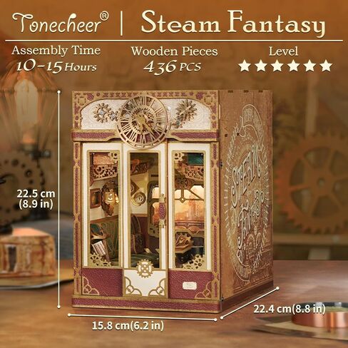 Tonecheer DIY Book Nook Kit للبالغين ، Miniature Infinity Train Cabin Model Magical Vintage Carriage ، Wooden 3D Puzzle Dollhouse Booknook Decorative Bookend Gifts (رحلة سحرية) in Kuwait