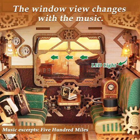 Tonecheer DIY Book Nook Kit للبالغين ، Miniature Infinity Train Cabin Model Magical Vintage Carriage ، Wooden 3D Puzzle Dollhouse Booknook Decorative Bookend Gifts (رحلة سحرية) in Kuwait