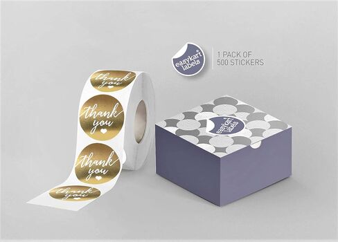 EasyKart Labels 500 شكرًا لك ملصق ملصق 1.5 بوصة مع الذهب والأبيض ، شكرًا لك على الذهب لأعياد الميلاد وحفلات الزفاف والهبات والاستحمام الزفاف (لفة واحدة) in Saudi Arabia