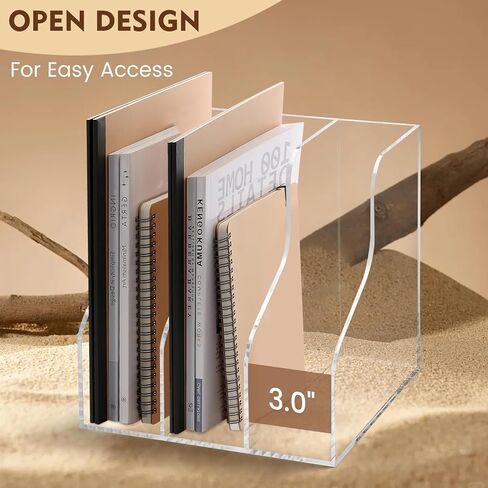 B5 منظم مكتب الأكريليك السميك ، منظم كتب ، حامل كتاب أكريليك ، منظم ملفات أكريليك مجهز برف 3 مقصورات ، مع منصات مقاومة للخدش لحماية سطح المكتب الخاص بك in Kuwait