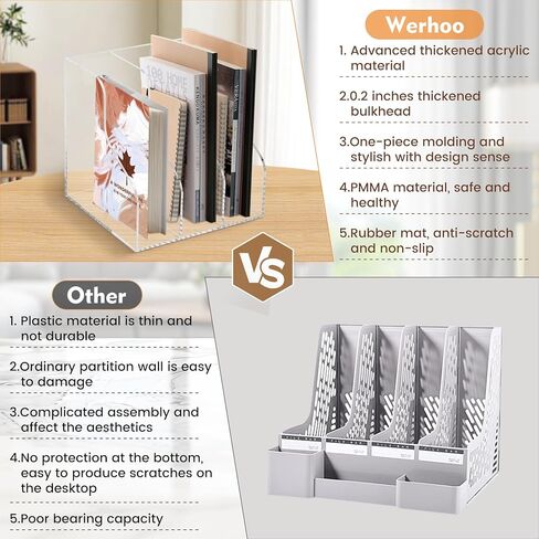 B5 منظم مكتب الأكريليك السميك ، منظم كتب ، حامل كتاب أكريليك ، منظم ملفات أكريليك مجهز برف 3 مقصورات ، مع منصات مقاومة للخدش لحماية سطح المكتب الخاص بك in Kuwait