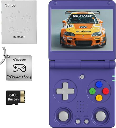 RG34XXSP, Retro Gaming Console – Flip Design, 3.4'' IPS Screen, 64G TF Card, Portable Handheld Style (Black 64G) in Saudi Arabia