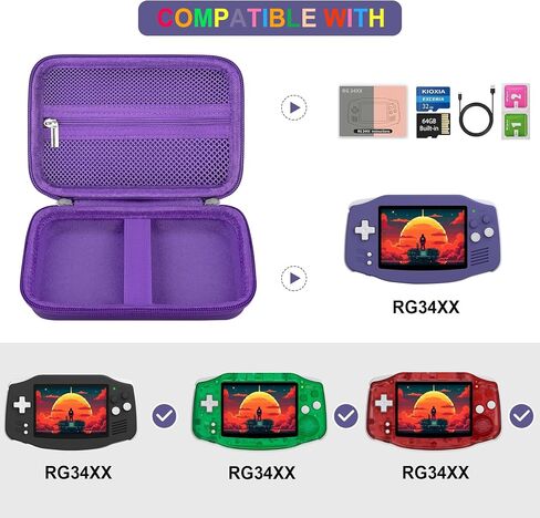 حالة حمل شاقة لـ RG34XX Retro Game Game Console ، حامل تخزين سفر للألعاب الرجعية مع حقيبة شبكية لبطاقة SD ، كابل شحن USB ، دليل المستخدم ، الأسود in Kuwait