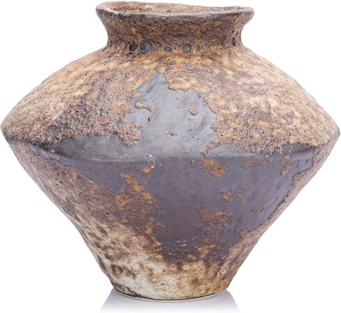 Small Stone Vase for Rustic Home Decor, Farmhouse Antique Pottery Vase Furniture&Table Flower Decorative, Round Terracotta Vase for Living Room Decor, Modern Rustic Concrete Clay Art Vases in Kuwait