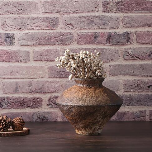 Small Stone Vase for Rustic Home Decor, Farmhouse Antique Pottery Vase Furniture&Table Flower Decorative, Round Terracotta Vase for Living Room Decor, Modern Rustic Concrete Clay Art Vases in Kuwait