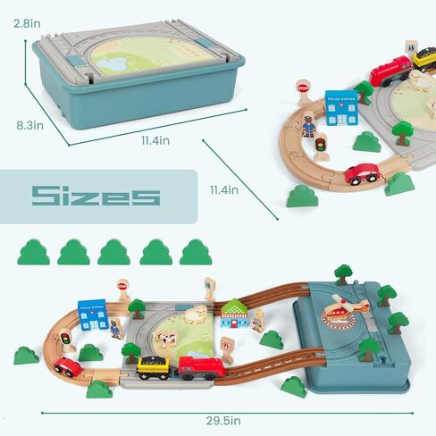 Wooden Train Set for Toddler, 40 Pcs with Wooden Tracks fits Thomas, fits Brio, fits Chuggington, fits Melissa and Doug - Expandable, Changeable Train Toy for 3 4 5 Years Old Girls & Boys in Kuwait