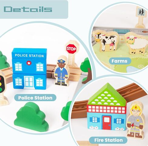 Wooden Train Set for Toddler, 40 Pcs with Wooden Tracks fits Thomas, fits Brio, fits Chuggington, fits Melissa and Doug - Expandable, Changeable Train Toy for 3 4 5 Years Old Girls & Boys in Kuwait