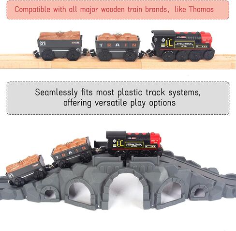 Wooden Train Set for Toddler, 40 Pcs with Wooden Tracks fits Thomas, fits Brio, fits Chuggington, fits Melissa and Doug - Expandable, Changeable Train Toy for 3 4 5 Years Old Girls & Boys in Kuwait