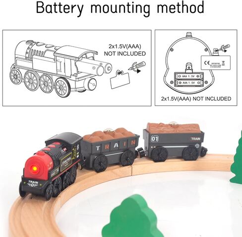 Wooden Train Set for Toddler, 40 Pcs with Wooden Tracks fits Thomas, fits Brio, fits Chuggington, fits Melissa and Doug - Expandable, Changeable Train Toy for 3 4 5 Years Old Girls & Boys in Kuwait