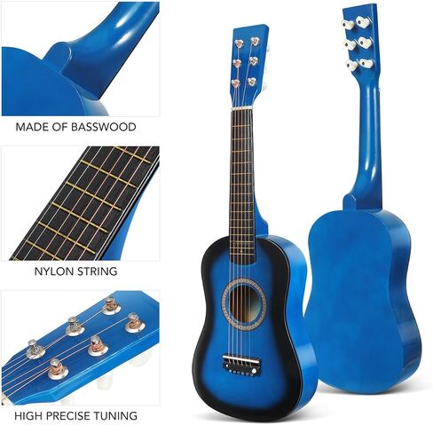 23 Inch Kids Acoustic Guitar, Beginner Folk Guitar, 6-String Wooden Toy Guitar for Children, Blue, Ideal for Learning and Entertainment in Saudi Arabia