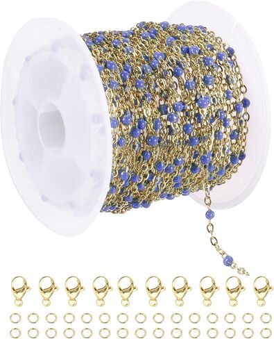 MECCANIXITY Stainless Steel Bead Chain, 16.4 Feet/5M Enamel Beaded Jewelry Link Cable Chains Spool Kit for Jewelry Making, Necklace, Bracelets, DIY Crafts (Gold/Grey White Pink, Pack of 1) in Saudi Arabia