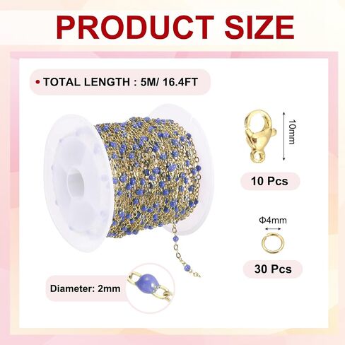 MECCANIXITY Stainless Steel Bead Chain, 16.4 Feet/5M Enamel Beaded Jewelry Link Cable Chains Spool Kit for Jewelry Making, Necklace, Bracelets, DIY Crafts (Gold/Grey White Pink, Pack of 1) in Saudi Arabia