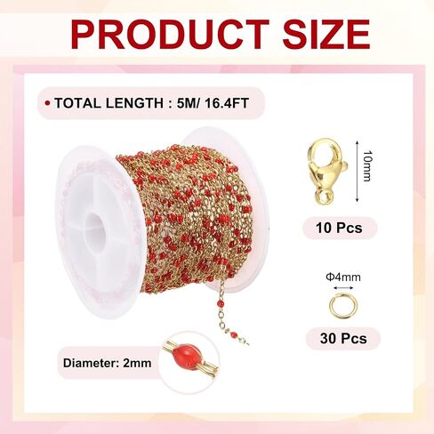 MECCANIXITY Stainless Steel Bead Chain, 16.4 Feet/5M Enamel Beaded Jewelry Link Cable Chains Spool Kit for Jewelry Making, Necklace, Bracelets, DIY Crafts (Gold/Grey White Pink, Pack of 1) in Saudi Arabia